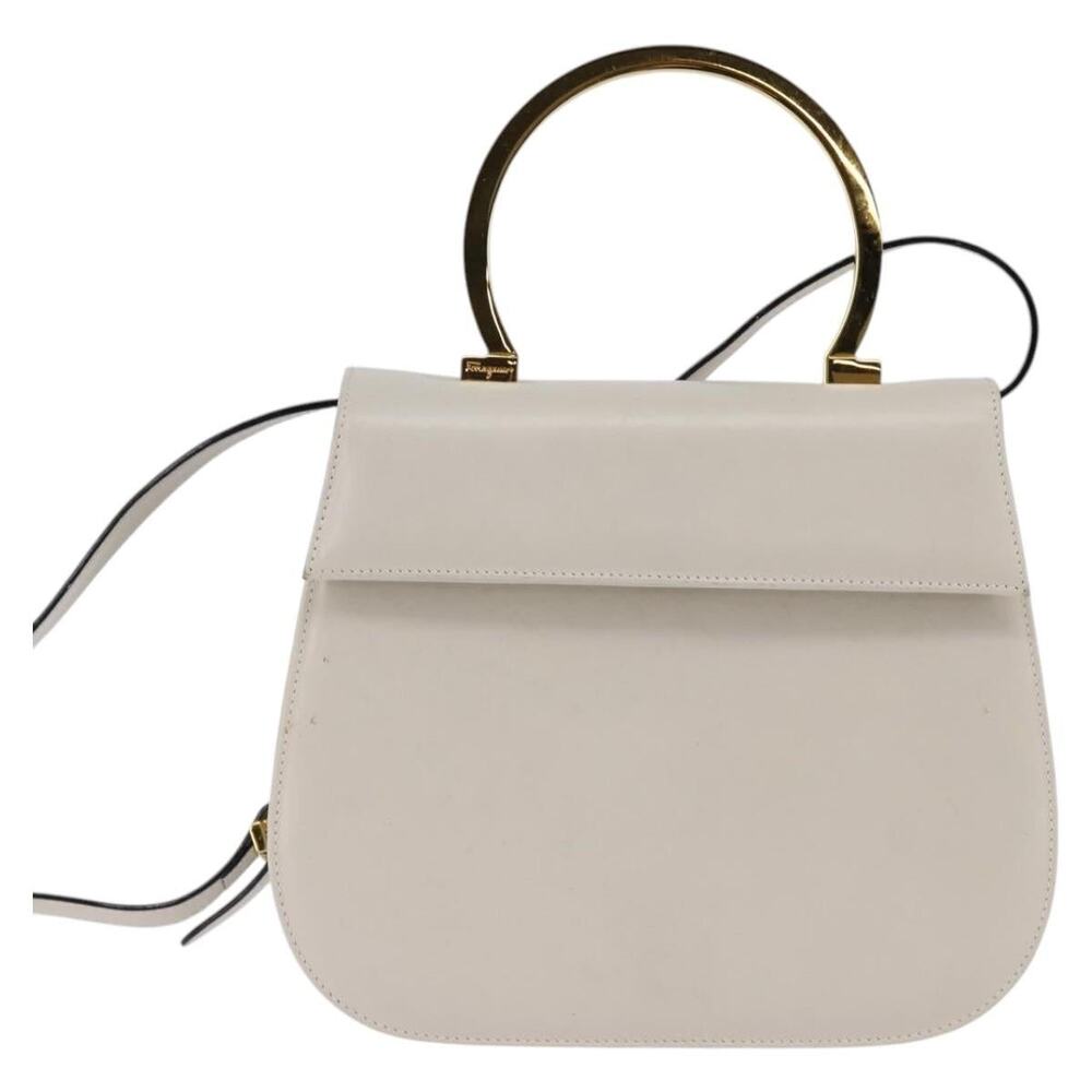 Salvatore Ferragamo Leather Handbag White Gold